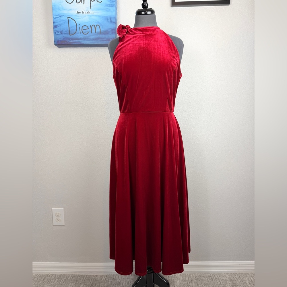 NWT! Velvet halter dress with bow tie neck